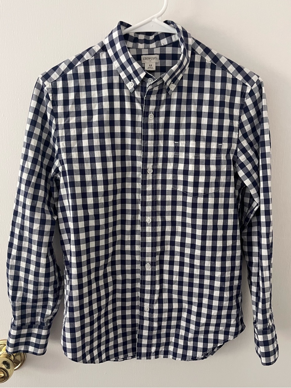 Crewcuts J. Crew Boys Gingham Check Navy Blue Button Down Long Sleeve Shirt 12